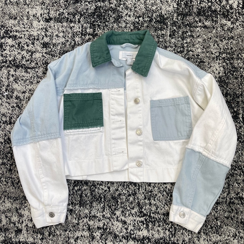 Forever 21 Green and Light Blue Denim Jacket